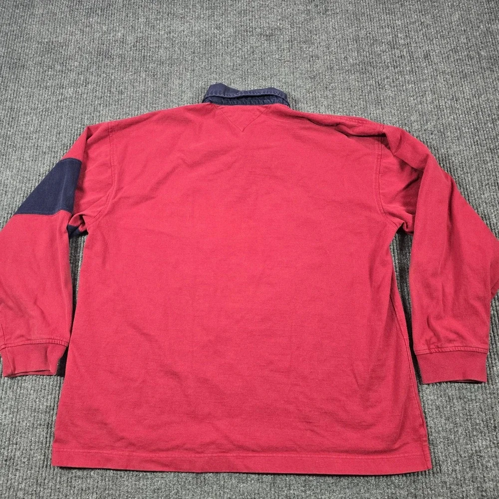 Vintage 90s Hilfiger Rugby Shirt Mens 2XL Red Navy‎ Polo Collar Y2K Preppy